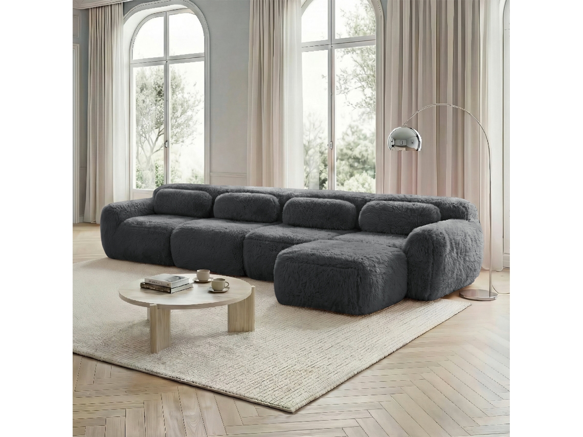 Sofá Modular En L 4 Plazas - Sin Montaje, Chaise Longue - Gris