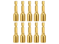 Juego De 10 Brocas Hexagonales Magnéticas De Impacto M8x48mm De 1/4 De Pulgada De Acero Cromo-vanadio Dorado