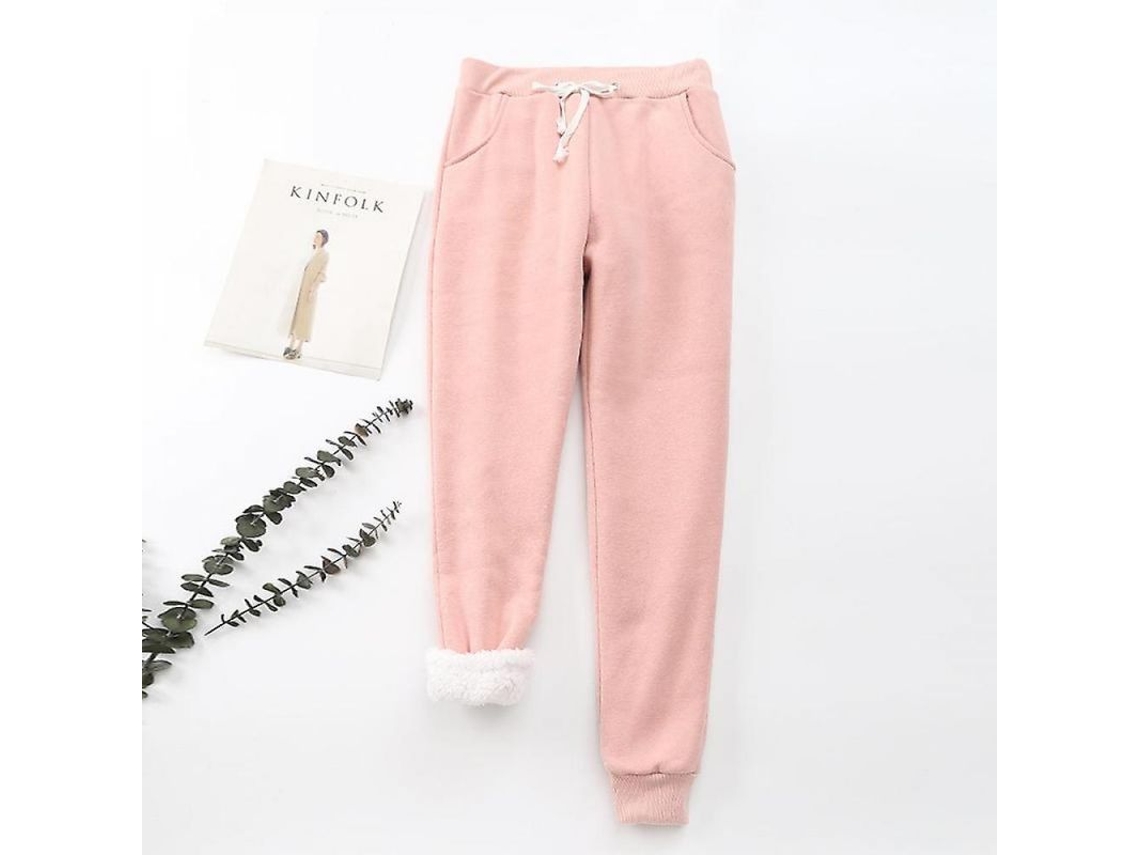 Calça esportiva feminina 2026 com forro de sherpa, ideal para o inverno, tamanho M, rosa.