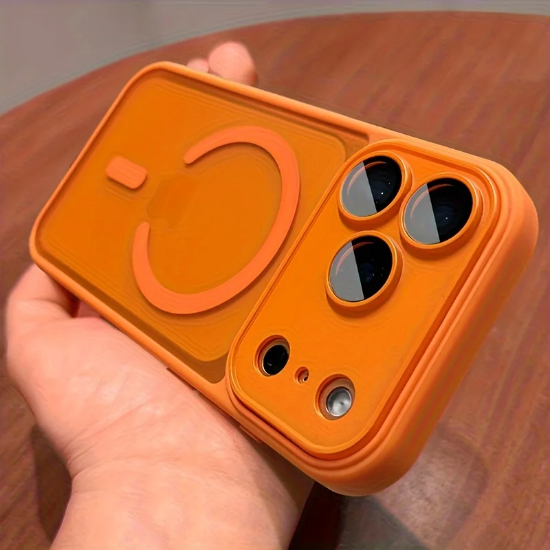 (iphone 15 Plus Naranja) Protector De Lente Magnético, Compatible Con El Cargador Inalámbrico Magsafe.