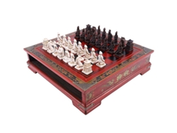 Juego De Ajedrez Chino Retro De Terracota Hecho De Madera Con Piezas De Resina Y Tablero Tallado De Primera Calidad - Regalo De Navidad/cumpleaños