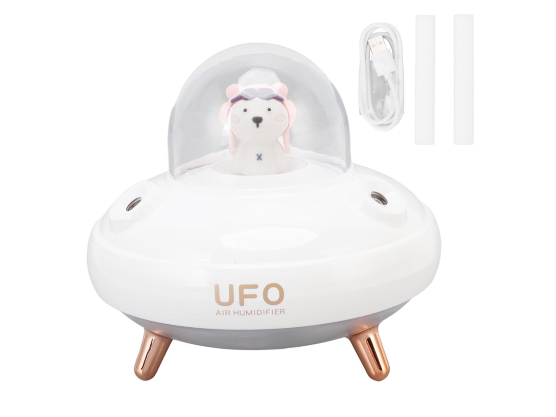 Mini humidificador UFO de 400 ml con 2 boquillas, luz nocturna USB, silencioso, para dormitorio