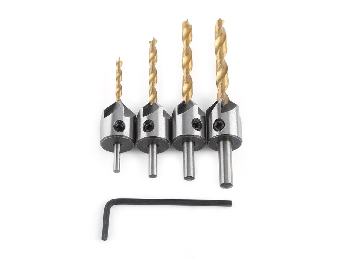 Cortador De Chaflán 5 Cuchillas Broca Conica Herramienta De Desbaste Con Llave Hexagonal Para Madera 4pcs 3-6mm