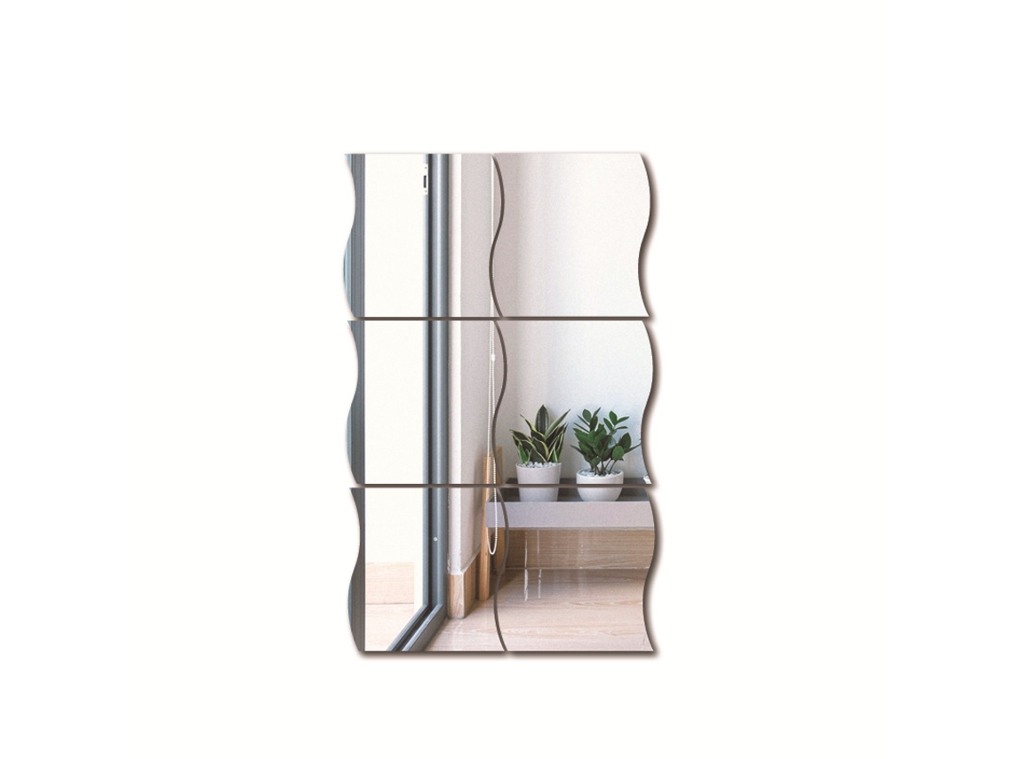 RNEMITERY Pegatinas de pared con espejo ondulado, arte 3D DIY para decoración del hogar, calcomanías de pared de espejo acrílico con efecto ondulado 3D plateado
