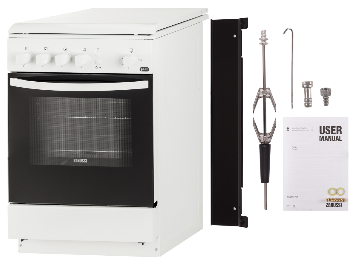 Cocina A Gas zanussi zcg210h1wa blanca de 85 x 50 cm con 4 quemadores y horno grill encimera 53 4f zcg210h1w