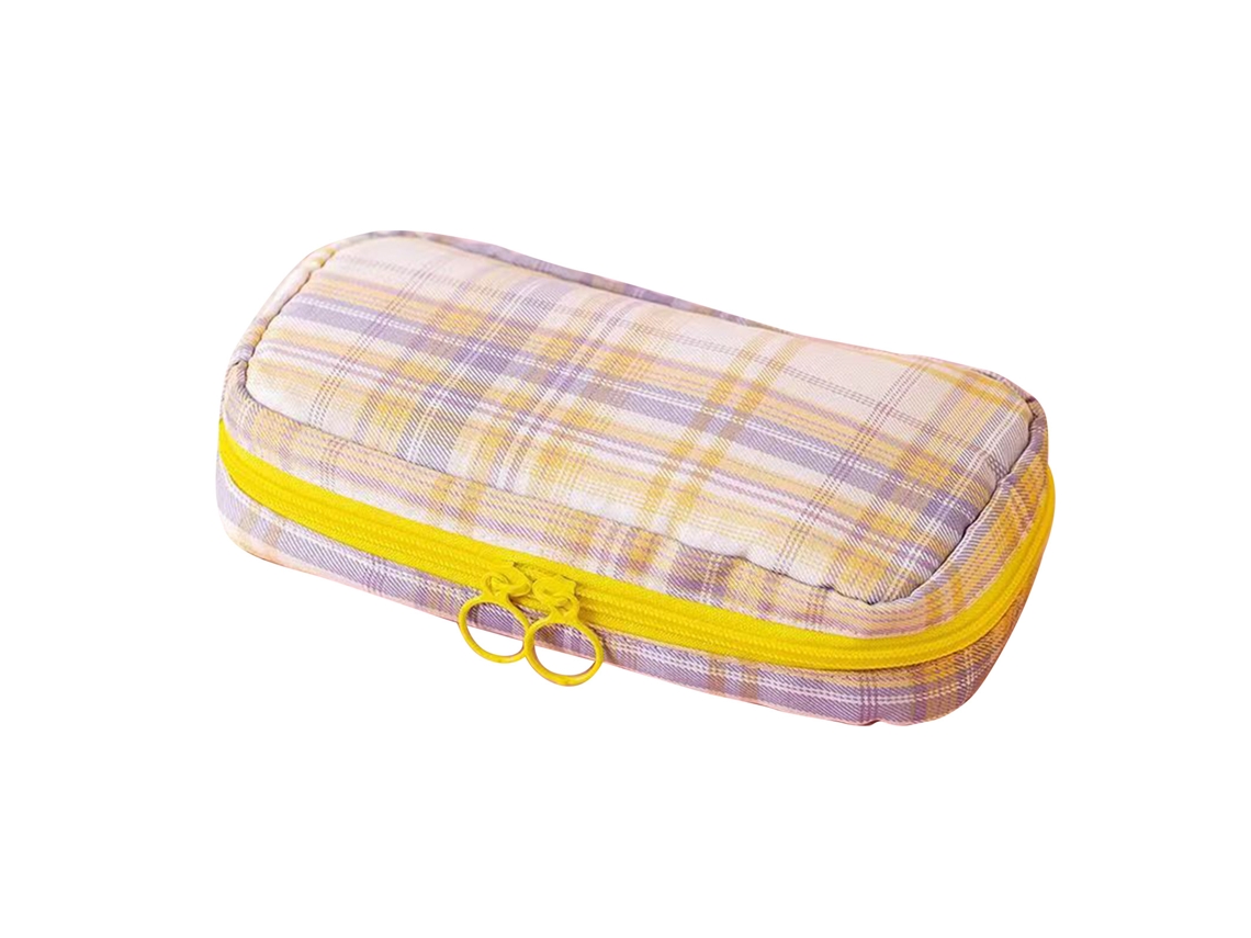 Estuche Grande Para Lápices, De Lona A Cuadros, Con Bolsillos De Malla Y Cremallera, Ideal Para La Escuela, La Oficina Y Viajes.