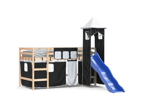 Cama alta niños VIDAXL con torre madera pino blanco negro (80x200cm)