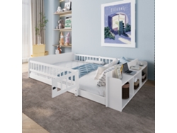 Cama De Pino De 140x190 Con Estantes De Almacenamiento Blancos.