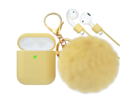ELKUAIE Funda para Airpod, funda de silicona con llavero de bola de piel compatible con Apple Airpods 2/1