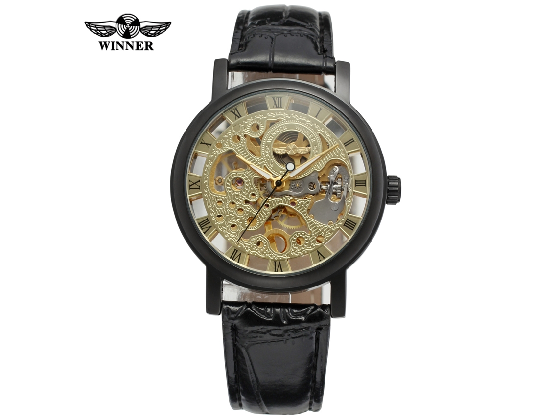 (estilo 2) Relógio Mecânico Manual Vazado Banhado A Ouro, Esportivo, Para Uso Profissional E Casual, Com Pulseira De Couro.