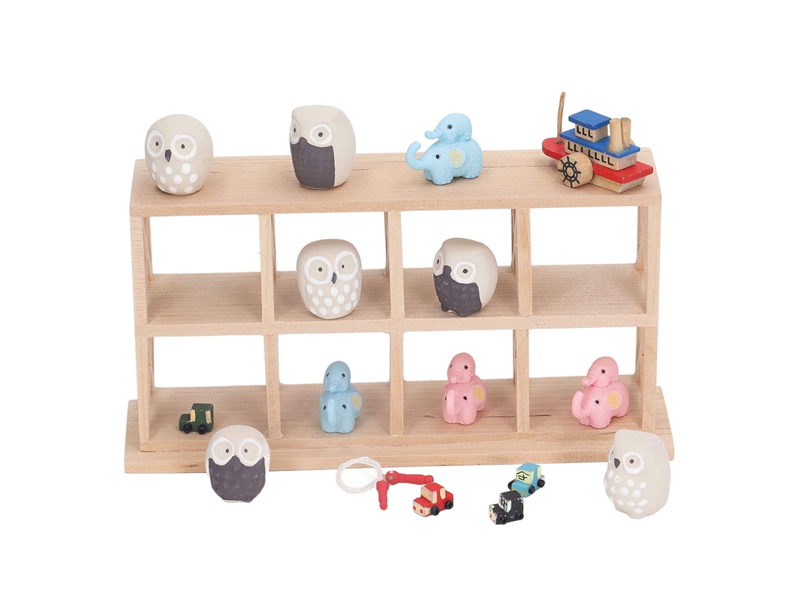 Estantería Para Casa De Muñecas De Madera Y Resina Con 8 Rejillas Y Adornos De Elefante Búho Barco Coche