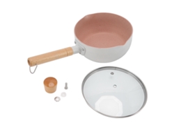 Cacerola Antiadherente Con Mango De Madera, Multifuncional, Para Leche, Inducción Y Cocinas De Gas, Blanca.