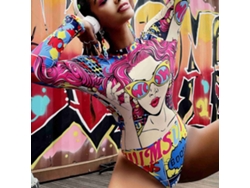 Traje de baño para mujer con estampado de dibujos animados coloridos, transpirable, estilo playero con copas acolchadas.