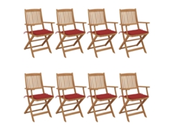 Sillas de jardín plegables DKD Home Decor de 8 piezas con cojines de acacia maciza
