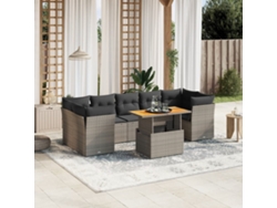 Conjunto de sofá de jardín de 8 piezas con cojines, ratán gris, DKD Home Decor