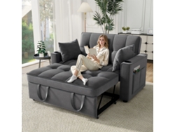 Sofá cama plegable multiángulo ajustable - 2 plazas - Tela de terciopelo - Con portavasos y cojines - Gris