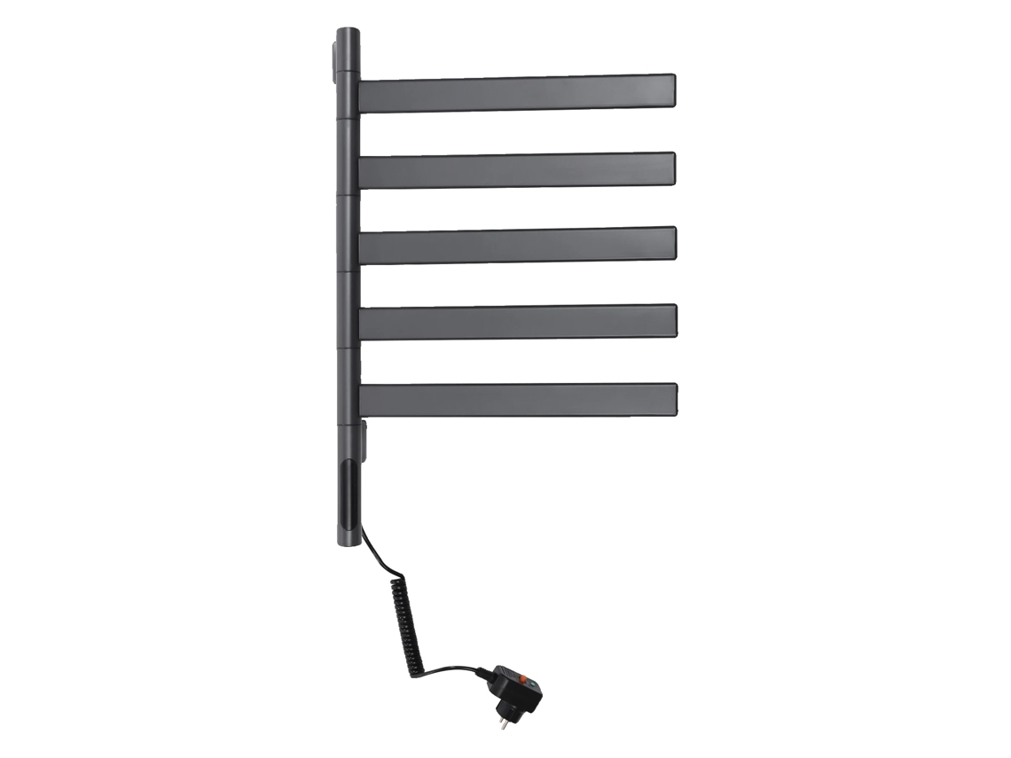 Calentador eléctrico de toallas, 5 barras, montaje en pared, giratorio 180°.
