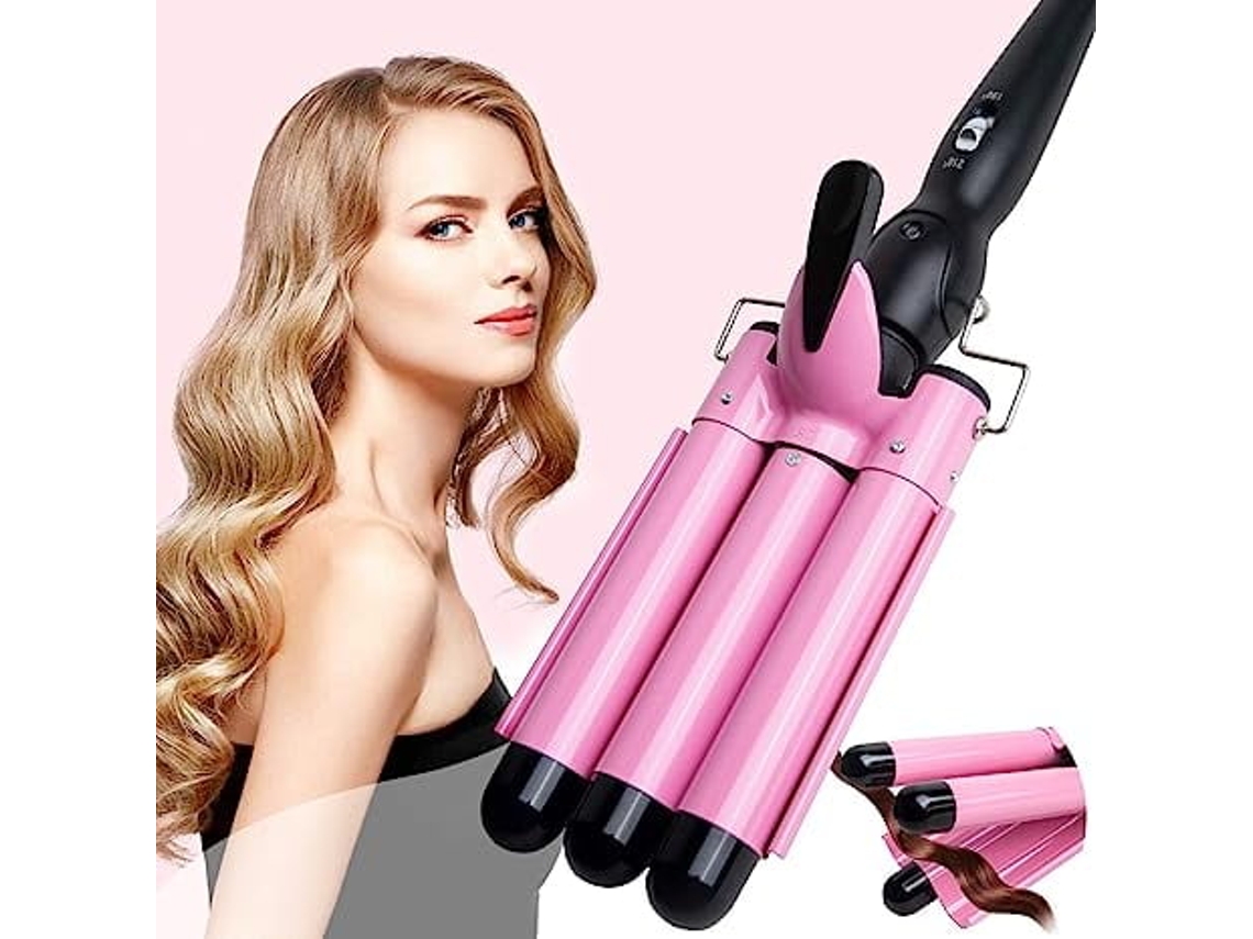 Rizador portátil Nicecee de 3 barriles, temperatura ajustable, calentamiento rápido (rosa)