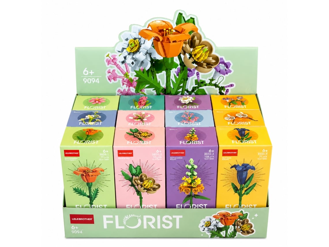 Conjunto 12 Flores - Blocos De Construção Lelebrother 9094 Multicores
