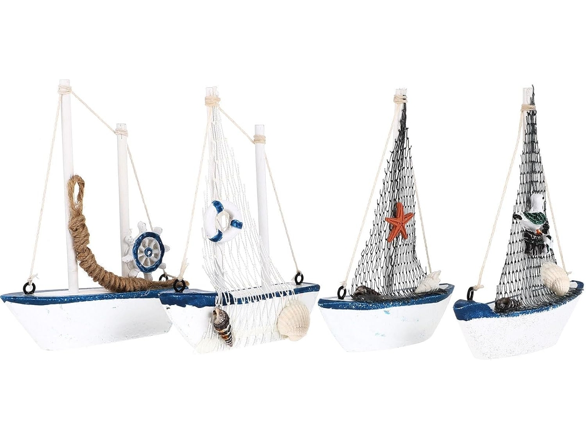 Juego 4 Adornos Veleros Estilo Artístico Moderno Resina Duraderos Varios Estilos Decoración Hogar Fiestas