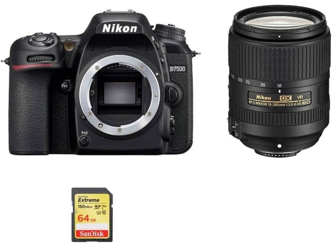 Kit Cámara Réflex NIKON D7500 + AF-S 18-300mm F3.5-6.3G ED VR DX + 64GB SD