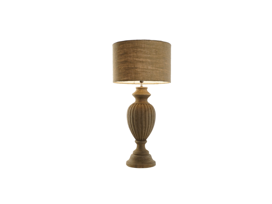 Lampara Sobremesa Madera Yute Tallado 44x44x91cm