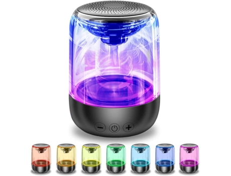 Mini Altavoz Bluetooth con Cristal Estéreo Ajustable en 7 Colores y Luz 360 Negro BISBISOUS