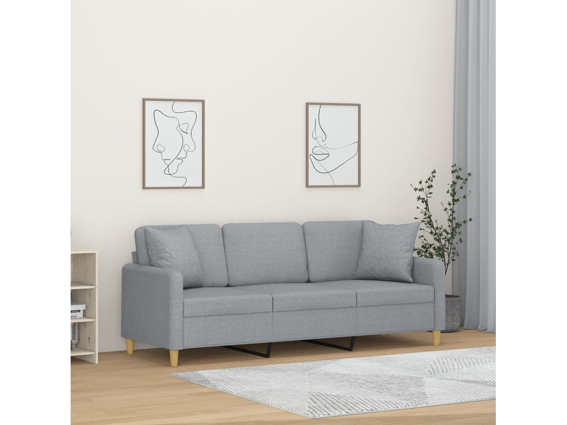 Sofá De 3 Plazas Con Cojines Tela Gris Claro 180 Cm