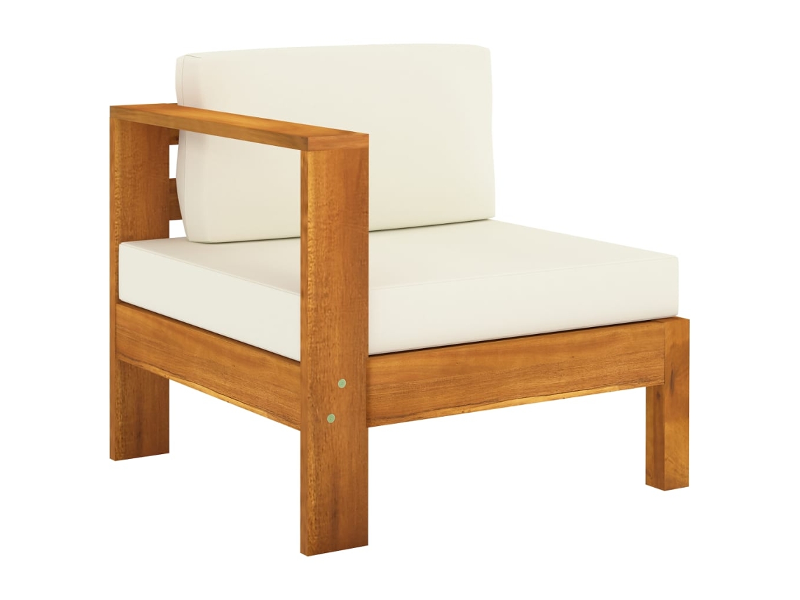 Sofá central con un reposabrazos en acacia maciza, color crema y blanco, Dkd Home Decor