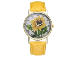 Reloj De Pulsera Unisex De Piel Sintética Con Estampado De Girasoles Y Números Romanos Amarillos.