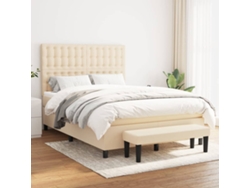 Cama Box Spring Con Colchón Tela Color Crema 140x200 Cm