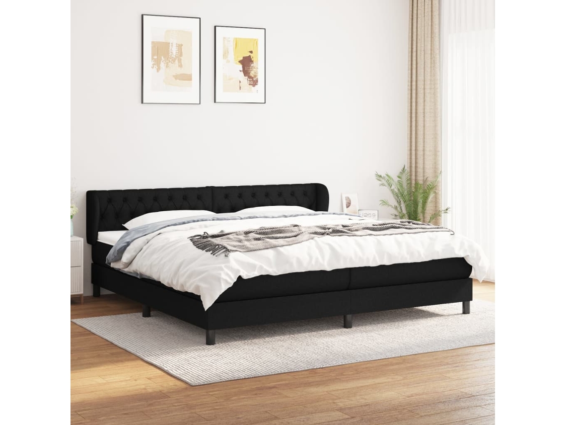 Cama Box Spring Con Colchón Tela Negro 200x200 Cm