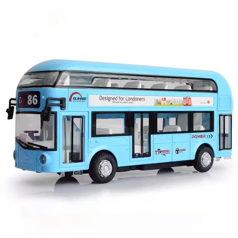 Autobús De Dos Pisos (azul) A Escala 1/36, Modelo De Juguete, Aleación Fundida A Presión, Sonido Y Luz Dorados, Juguete Coleccionable, Regalo
