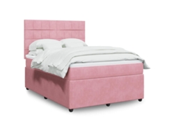 Cama Box Spring Con Colchón Terciopelo Rosa 140x190 Cm