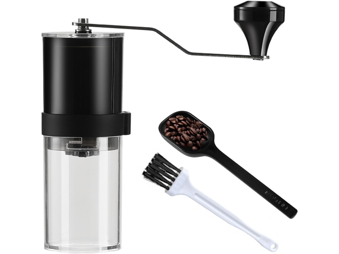 Molinillo de café manual portátil, negro, muelas de cerámica, molienda ajustable, apto para diversas situaciones. Sfushos