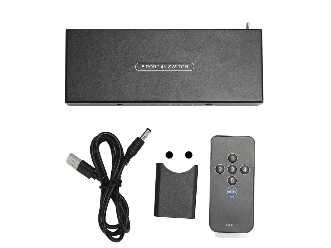 Switcher Hdmi 5 Portas 4k 60hz 5 Entradas 1 Saída Hdmi 2.0 Som Surround 7.1 Plugue Eu