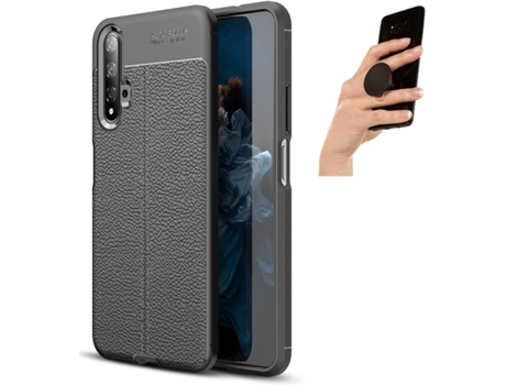 Carcasa y Popsocket Honor 20 Rugged Leather (Negro)