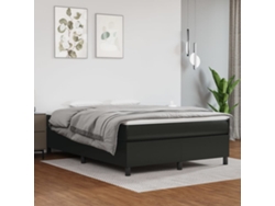 Cama Box Spring Con Colchón Cuero Sintético Negro 140x200cm