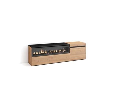 Mueble TV Televisión 150x45x35cm Para TV hasta 65 Chimenea eléctrica Roble y negro