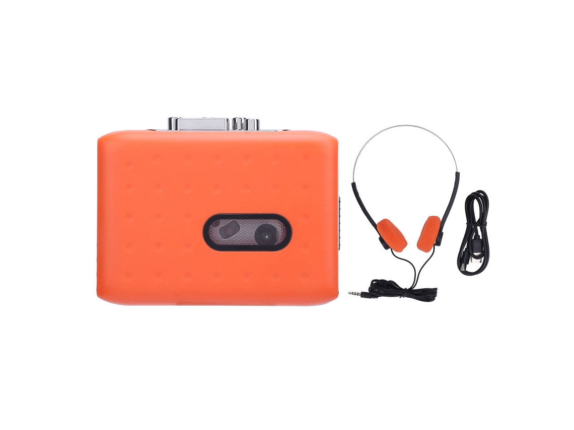 Reproductor/grabador De Casetes Portátil Usb C Con Convertidor A Mp3, Micrófono Y Conector Para Auriculares - Naranja