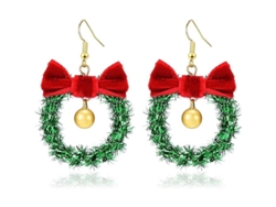 Pendientes Con Adornos Navideños Y Lazo Rojo, Regalos De Año Nuevo, Diseño Único.