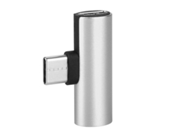 Convertidor USB-C 2 en 1 para carga y audio, EOOCOO, plateado
