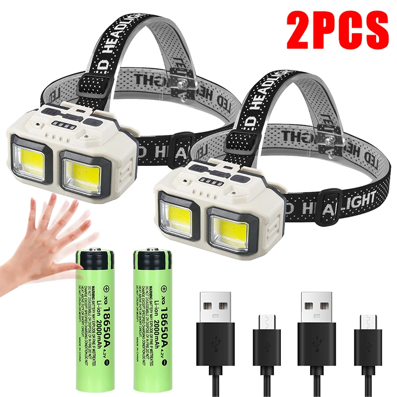 Linterna frontal LED con sensor, recargable por USB, impermeable, ideal para pesca, minería y camping. Aeuzwr