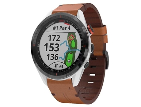 Correa para Garmin Approach S62 22mm Hebilla de Acero Correa de Reloj de Cuero Marrón VENISYMLIS