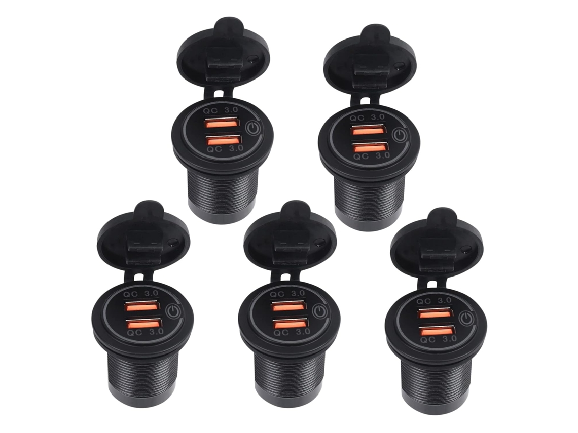 Paquete De 5 Cargadores De Coche Usb 3.0 Duales De 12 V Y 36 W Con Interruptor