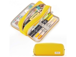 2026-estuche De Lápices Linjou De Gran Capacidad Con 3 Compartimentos Bolsa De Lápices Amarillo