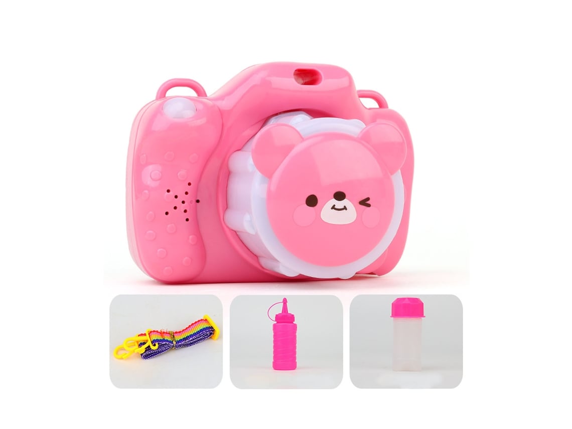 Soprador De Bolhas Automático Com Luz Led E Música Urso Fofo Portátil Para Crianças Rosa