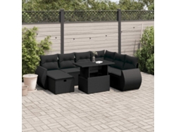 Conjunto de sofá de jardín de 8 piezas con cojines en mimbre sintético negro de DKD Home Decor