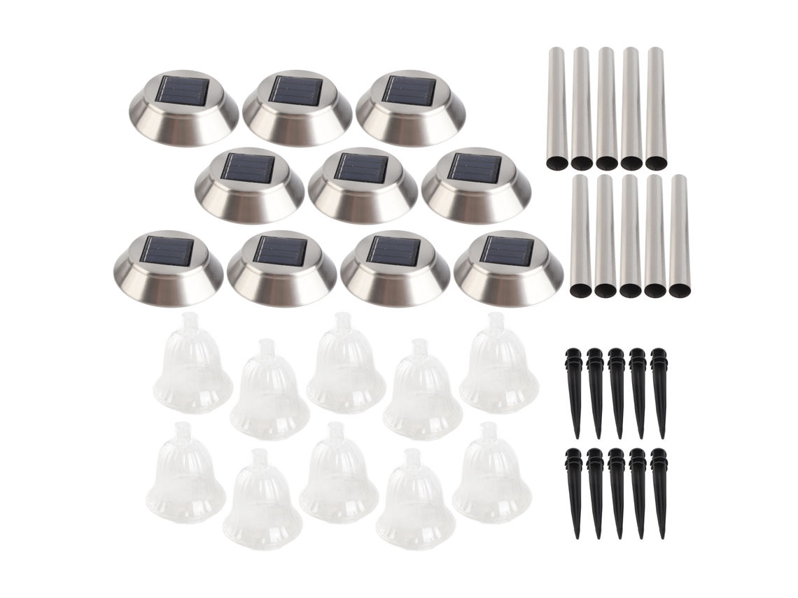 Luces LED solares para jardín, 10 unidades, acero inoxidable