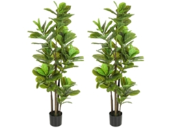 Juego de 2 plantas artificiales de ficus lyrata, 150 cm, con maceta de cemento, para uso en interiores, color verde CHEZMOI